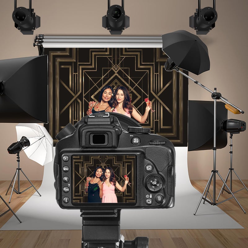 Baocicco 8x6.5ft Theme Backdrops for Photography Black and Golden Retro Texture Background Luxury Party Crazy Carnival Happy Birthday Party Portrait Booth Photo Studio Video Shooting Prop - Image 2